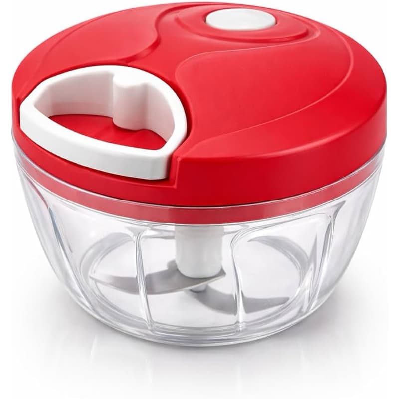 Mini Processador de Alimentos com Corda, 500ml, 3 Lâminas em Aço Inox, Compacto,Portátil Alho, Cebola e Ervas (Vermelho)