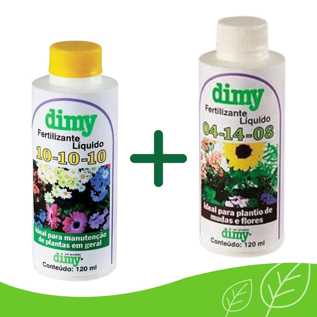 Kit Dimy Fertilizante Líquido 10-10-10 120ml + 04-14-08 120ml para Plantas
