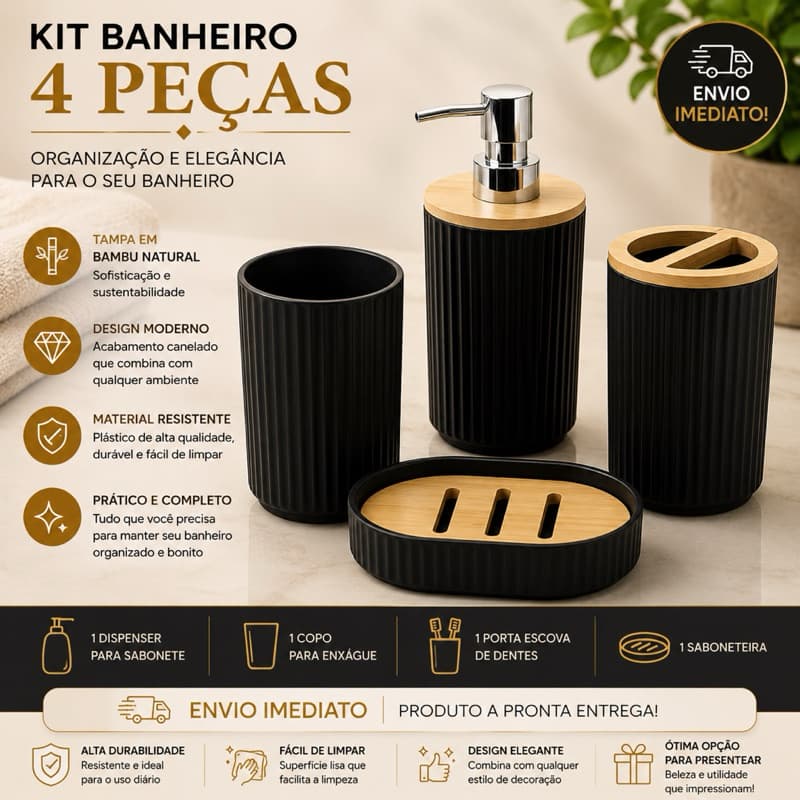 Kit Jogo 4 Peças de Acessórios para Banheiro saboneteira liquido saboneteira porta escovas