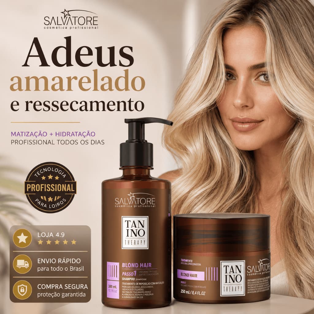 Kit Matizador Blond Hair Salvatore Para Loiros Sem Amarelado Hidratação Profissional Brilho e Maciez