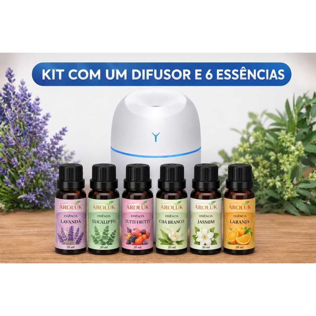 Kit Umidificador de Ar branco + 6 Essências Aromáticas | Aromatizador Difusor Bivolt