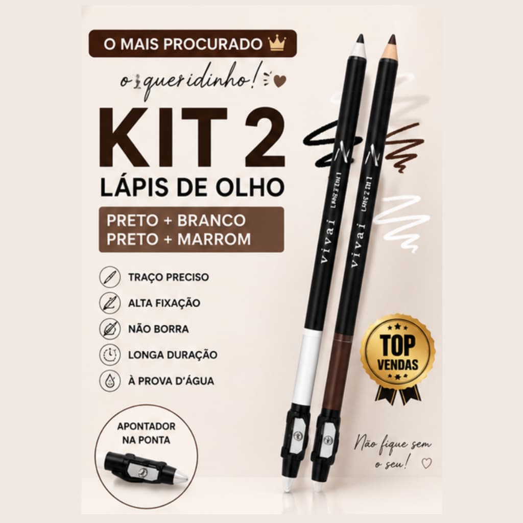 Lápis De Olho Vivai 2 Em 1 Alta Fixação Com Apontador -alta fixação+não borra  Kit 2 - O Queridinho