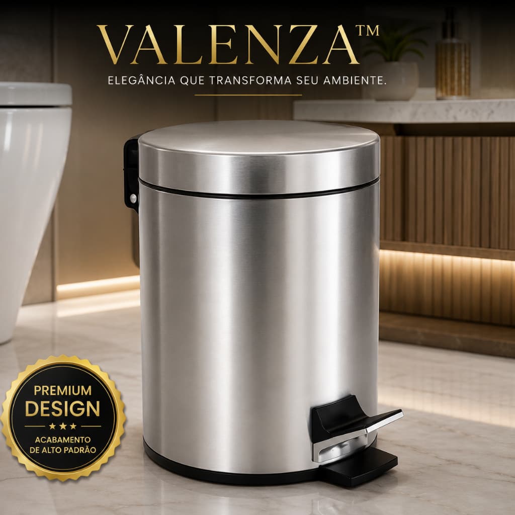 🔥 Lixeira Inox Luxo 3L com Pedal | Banheiro Moderno Premium Compacta VALENZA™🔥