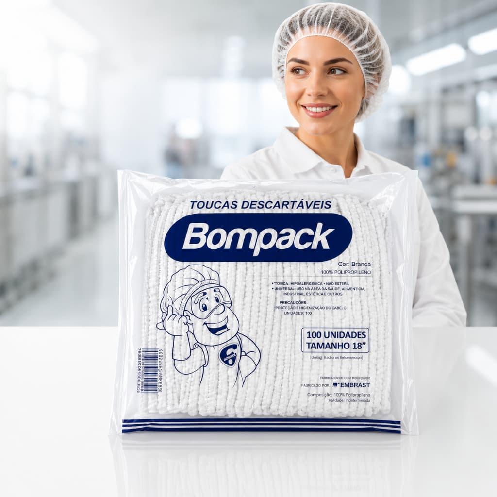 Touca Descartável TNT 100 Unidades Branco Sanfonada Bompack