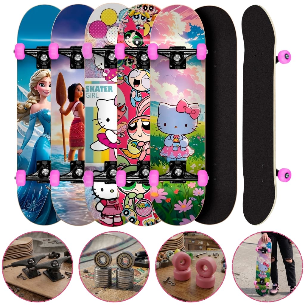 Skate Feminino Infantil Montado Completo Até 70kg Pronto Para Andar