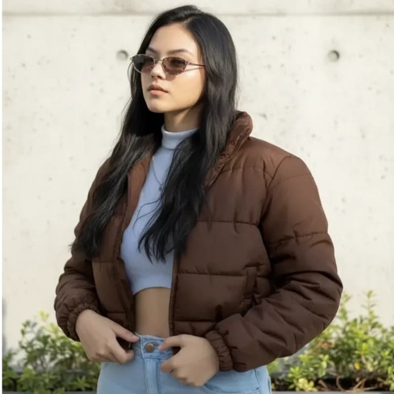Jaqueta Cropped Puffer Feminina Bobojaco Preta Lisa