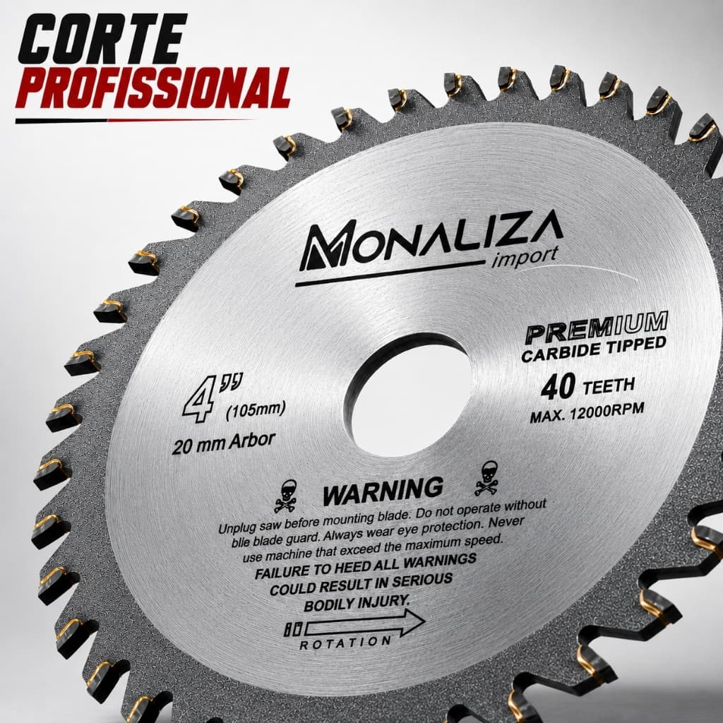 Disco De Serra Circular Madeira Monaliza TCT de 4 Polegadas (105mm) com 40 Dentes de Carboneto