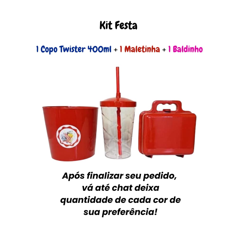 30 Kit Festa Infantil com 1 Copo Twister 400ml + 1 Maletinha + 1 Baldinho