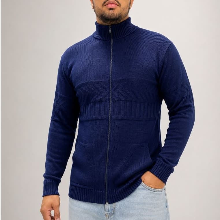 Blusa De Frio Masculina Tricot Com Zíper Gola Alta Suéter Jaqueta Casaco Inverno Premium