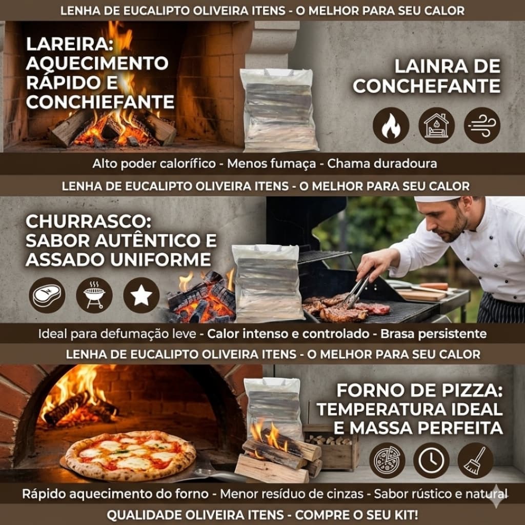 Lenha De Eucalipto Seca 8kg Churrasco Lareira Forno a Lenha Fogão a Lenha