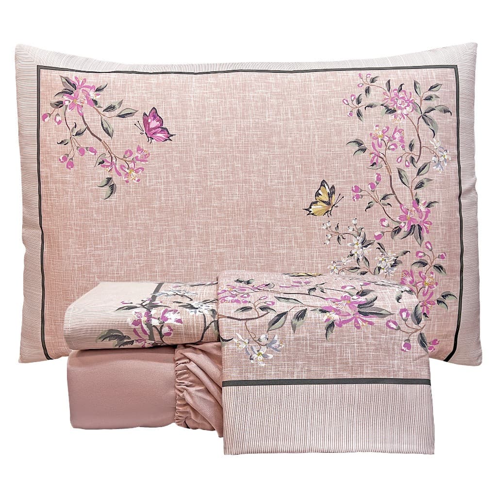 Jogo de Cama 4 Peças Percal 300 Fios Floral Buquê