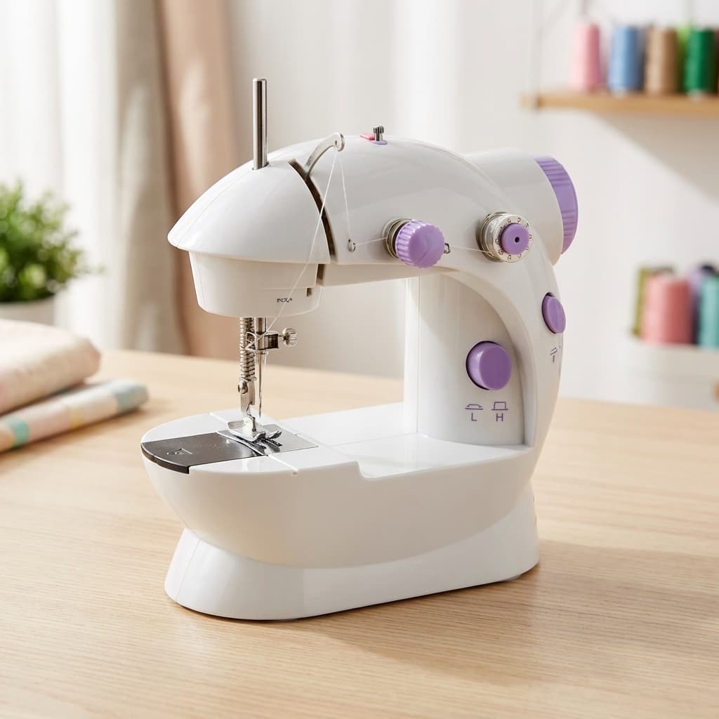 Mini Máquina De Costura Bivolt Com Pedal E Mesinha Extensora