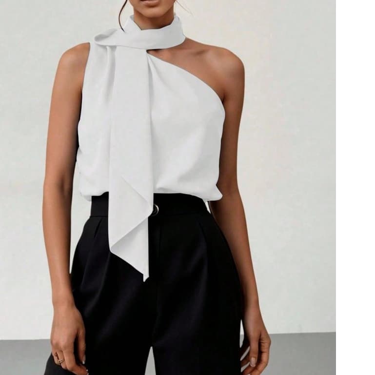 Lançamento Regata de Um Ombro Só tecido crepinho lisa Elegante Feminina