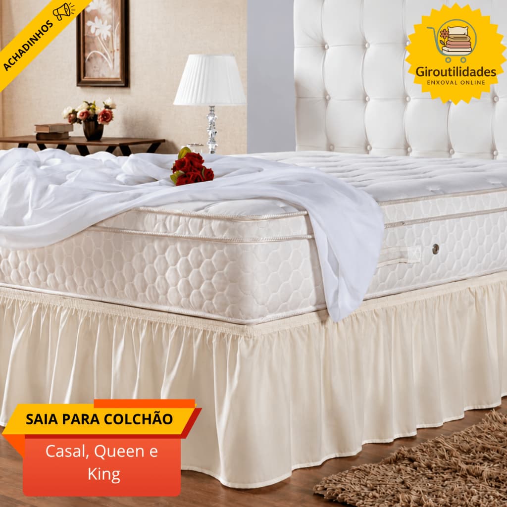Saia Para Colchão Elegante Box Queen, Casal Padrão e King Reforçada 2 Elásticos Poliéster Varias Cores