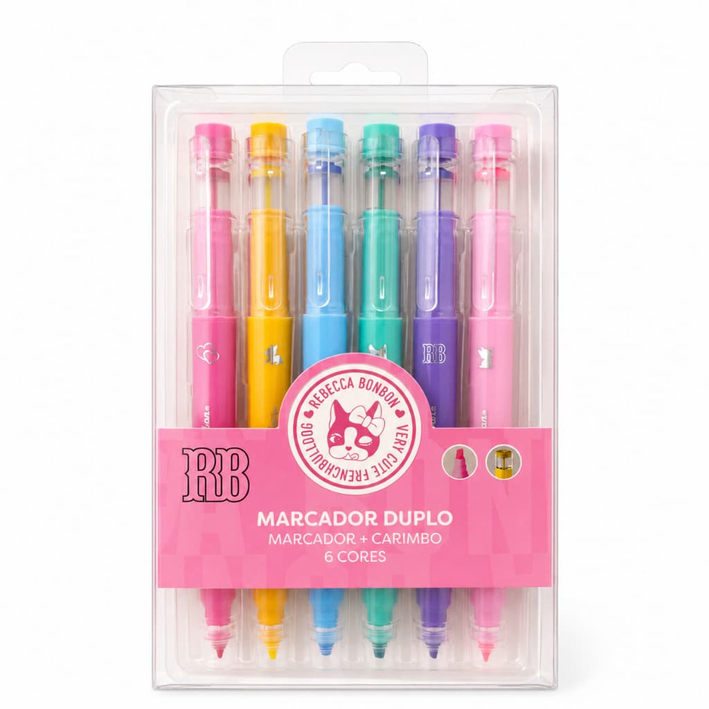 Marcador de texto Duplo Rebecca Bobnbon RB - Marca texto + carimbos - SkyPaper - 6 unidades