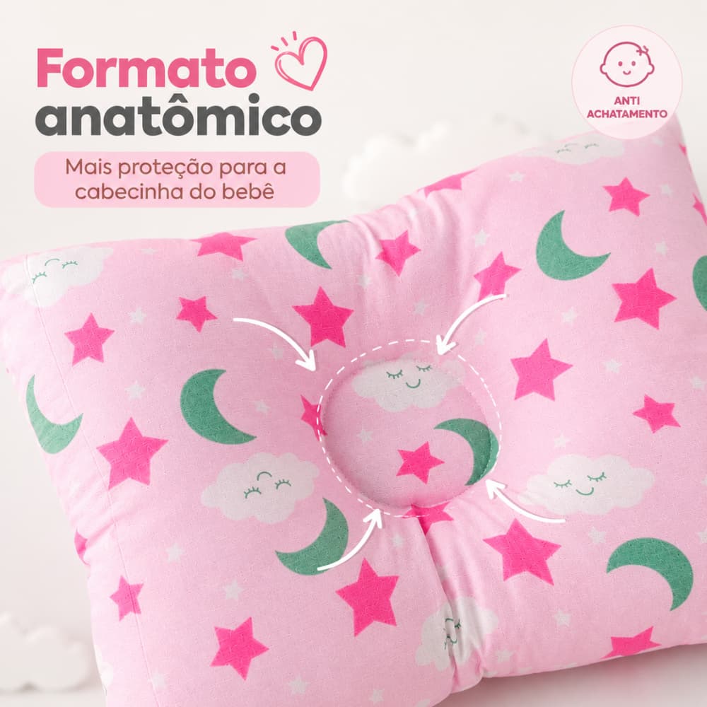 Travesseiro Anatômico Bebê Anti Achatamento Macio Hipoalergênico Céu