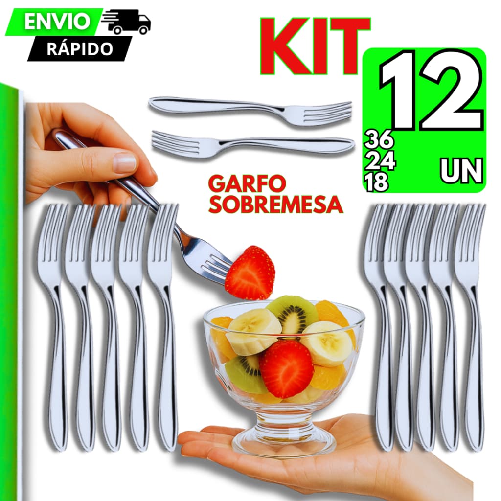 36/24/18/12 Un - Garfo de Sobremesa Faqueiro Talher de Aço Inox Cozinha Restaurante Cafeteria