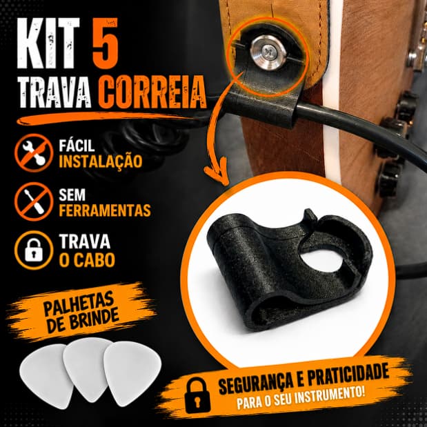 Kit 5 Travas de Correia e Cabo para Violão Guitarra e Baixo Trava Correia Strap Lock