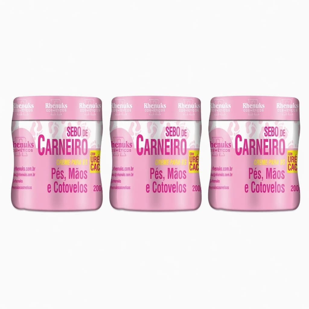 Kit 3 Sebo de Carneiro Rhenuks - Hidratação Intensa para Pés, Mãos e Cotovelos | Com Ureia