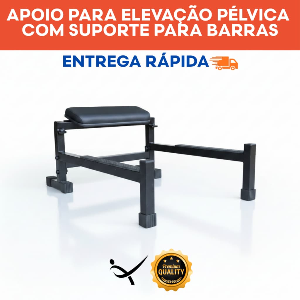 Banco Para Elevação Pélvica Profissional Com Suporte Barra 300kg | Encosto Robusto de Alta Densidade