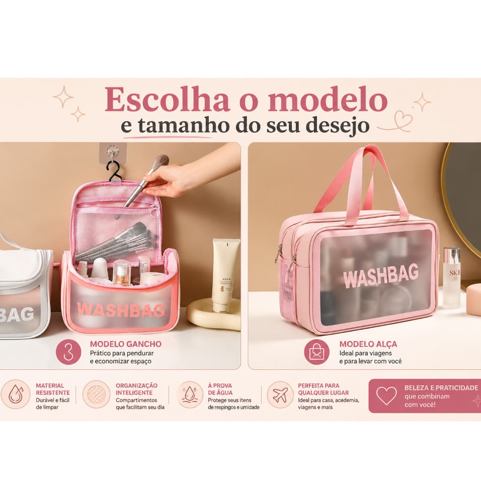 Bolsa Organizadora de mão p/ Maquiagem Cosmeticos pra viagem Necessarie feminina AProvaD'agua Grande