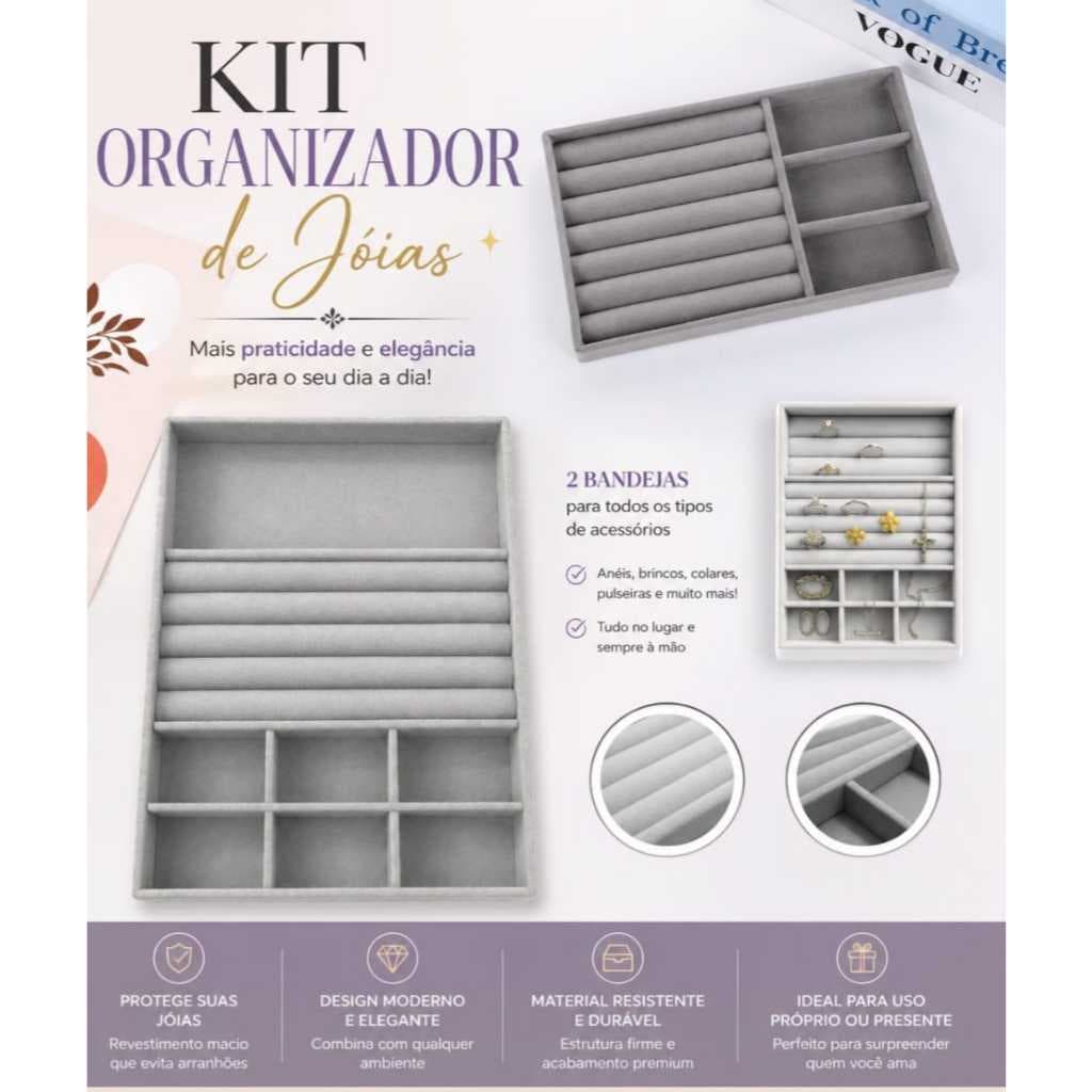 Bandeja Organizadora Bijuterias e Joias Kit com 2
