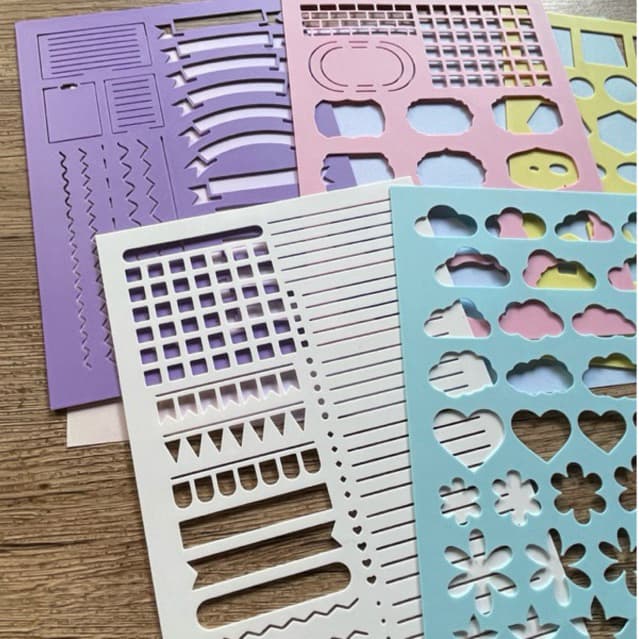Kit 5 Réguas Vazadas para Lettering, Bullet Journal e Papelaria Criativa