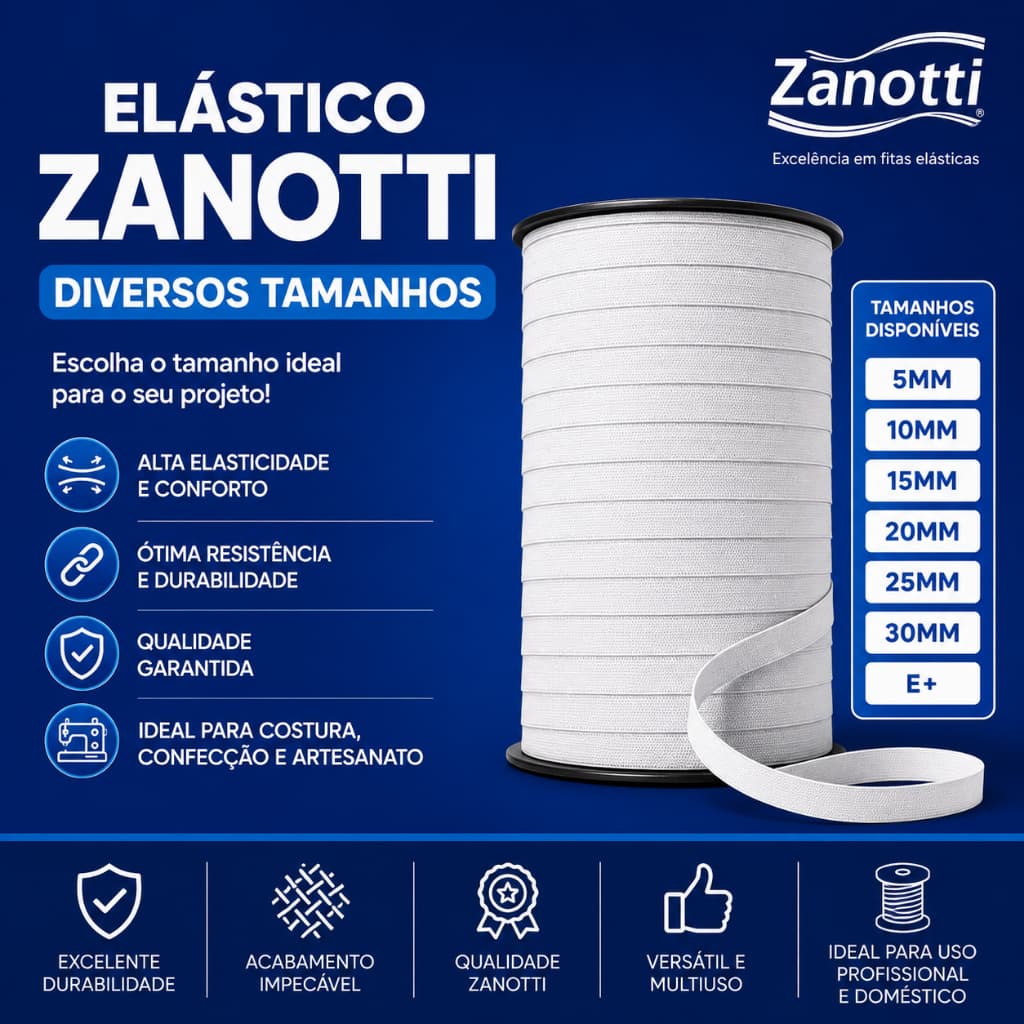 Elástico Chato Zanotti Cru Diversos Tamanhos e Dimensões