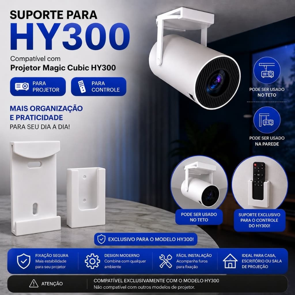 Kit suporte Projetor HY300 Magcubic, parede, teto - Suporte projetor + Suporte do controle