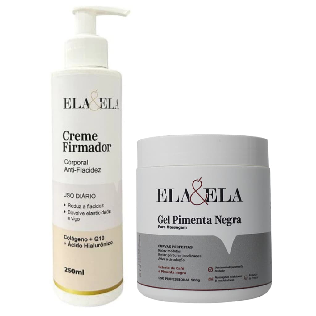 Kit Creme Firmador + Gel Massageador Pimenta Negra – Firmeza, Elasticidade e Redução de Medidas