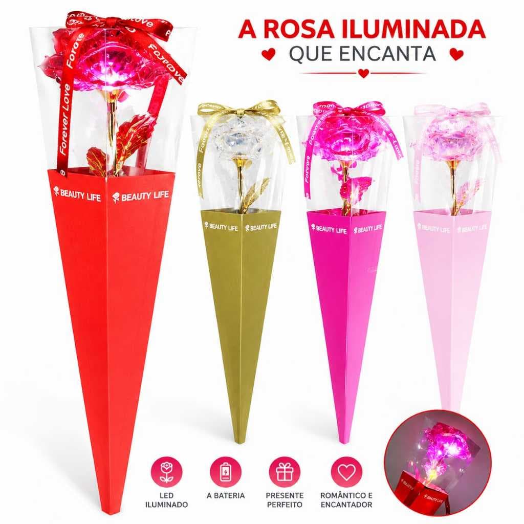 Rosa Artificial Botão Micro LED Bateria 35cm Presente Namorados Mães Decoração Não Murcha