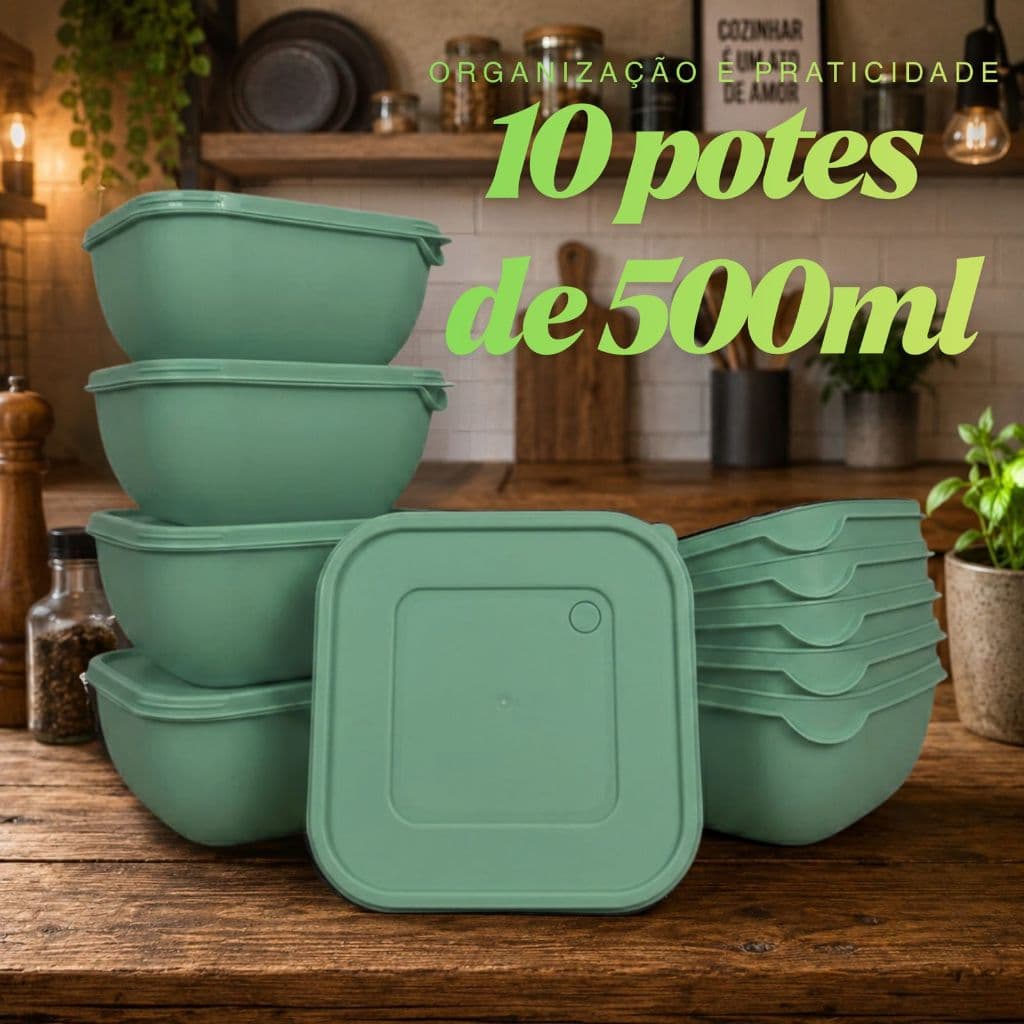 Conjunto 10 Potes Herméticos de Plástico com Tampa