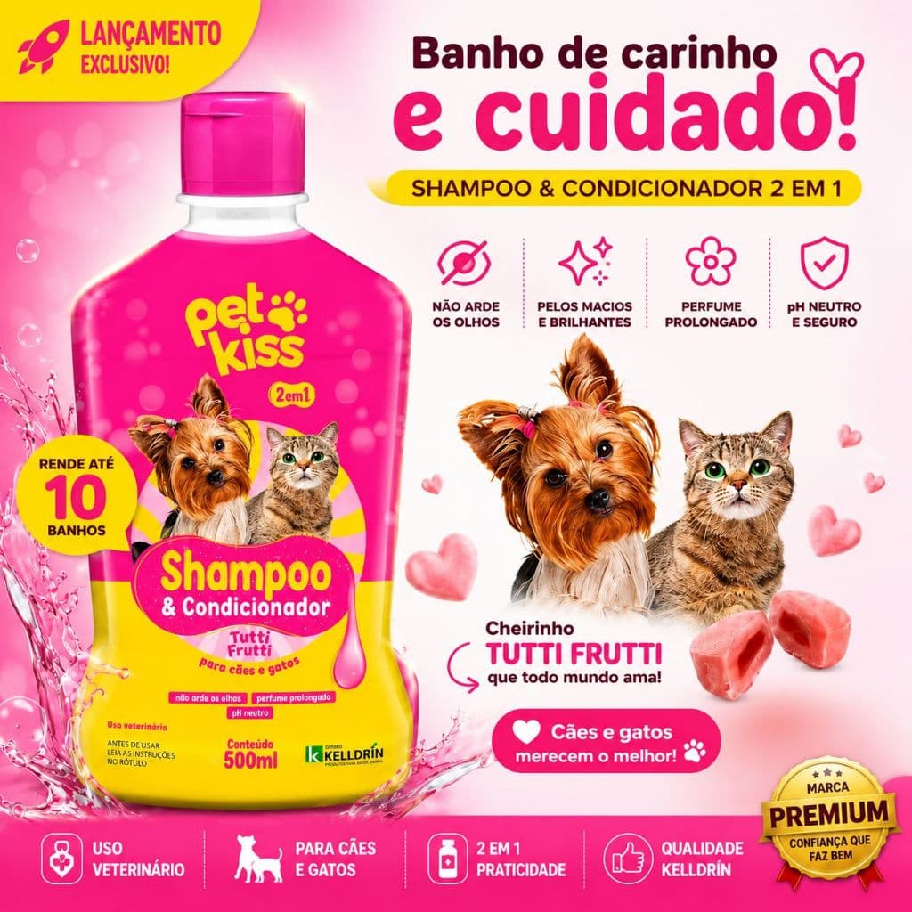 Novo Shampoo e Condicionador Chiclete Tutti Frutti 2 Em 1 Kelldrin 500ml