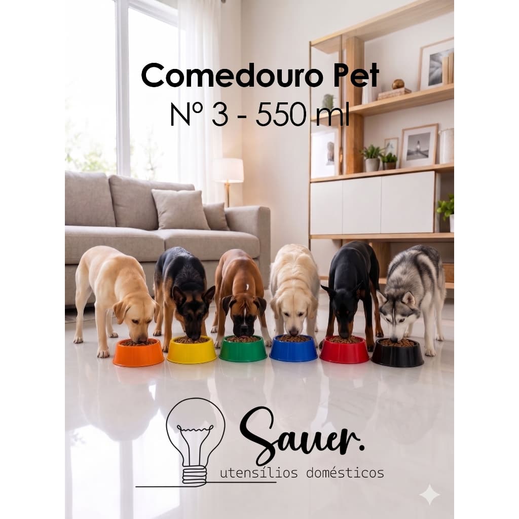 Kit Comedouro Pet Pote Ração Água 550ml Cachorro Médio Porte Plástico Resistente Atacado