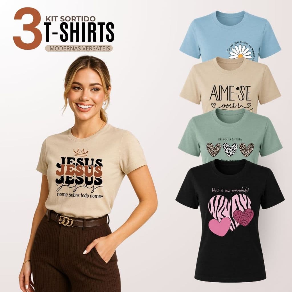 Kit 3 Blusas T-Shirt Feminina Baby Look Blusinhas da moda Preço Imperdível
