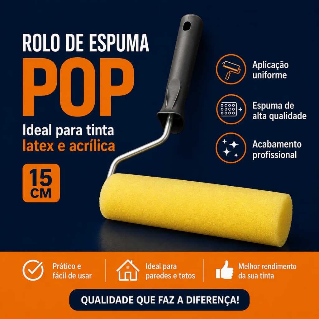Rolo Pintura Rolinho Espuma Amarela c/ Cabo 15cm Rolinho para Pintura Cabo de Plásticos