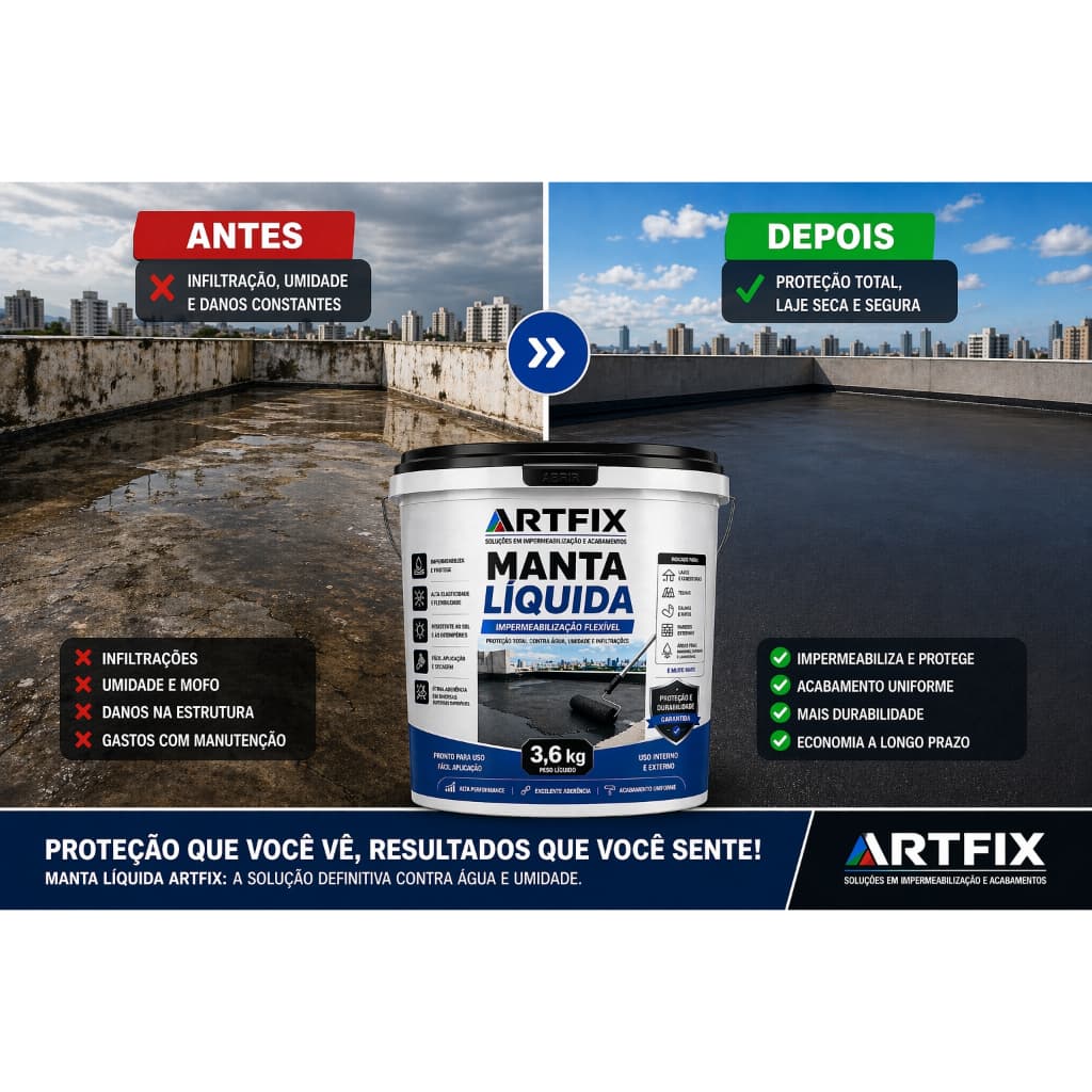 Manta Líquida Emborrachada Artfix Alta Durabilidade Telha Fosco 1kg/3,6kg