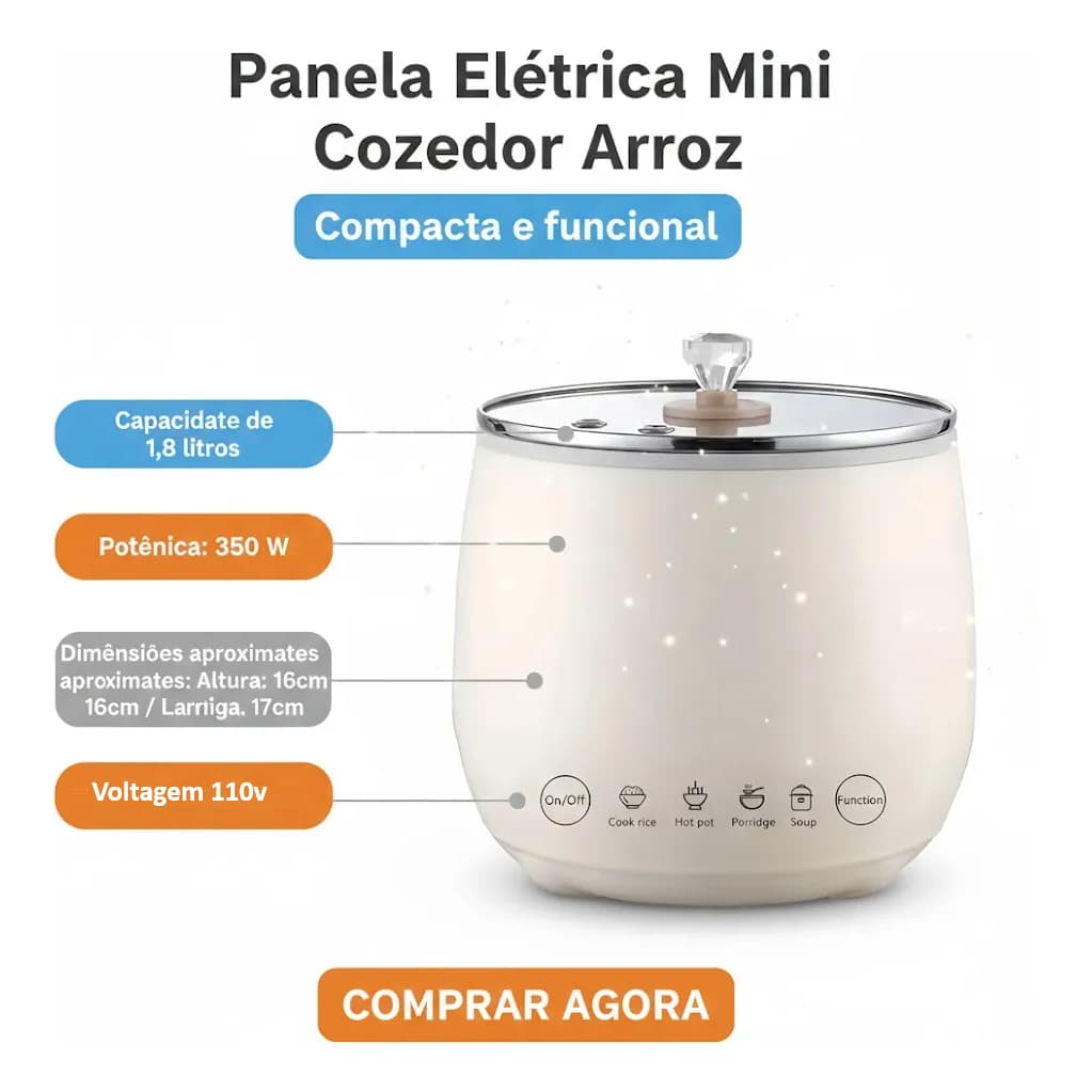 Panela Elétrica Antiaderente 1,8L 350W 110V Compacta Para Refeições