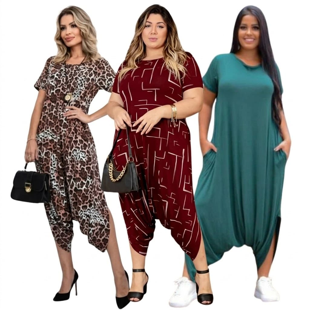 macacão max  saruel  moda feminina com bolso confortável elegante gestantes plus size com bolso soltinho moderno