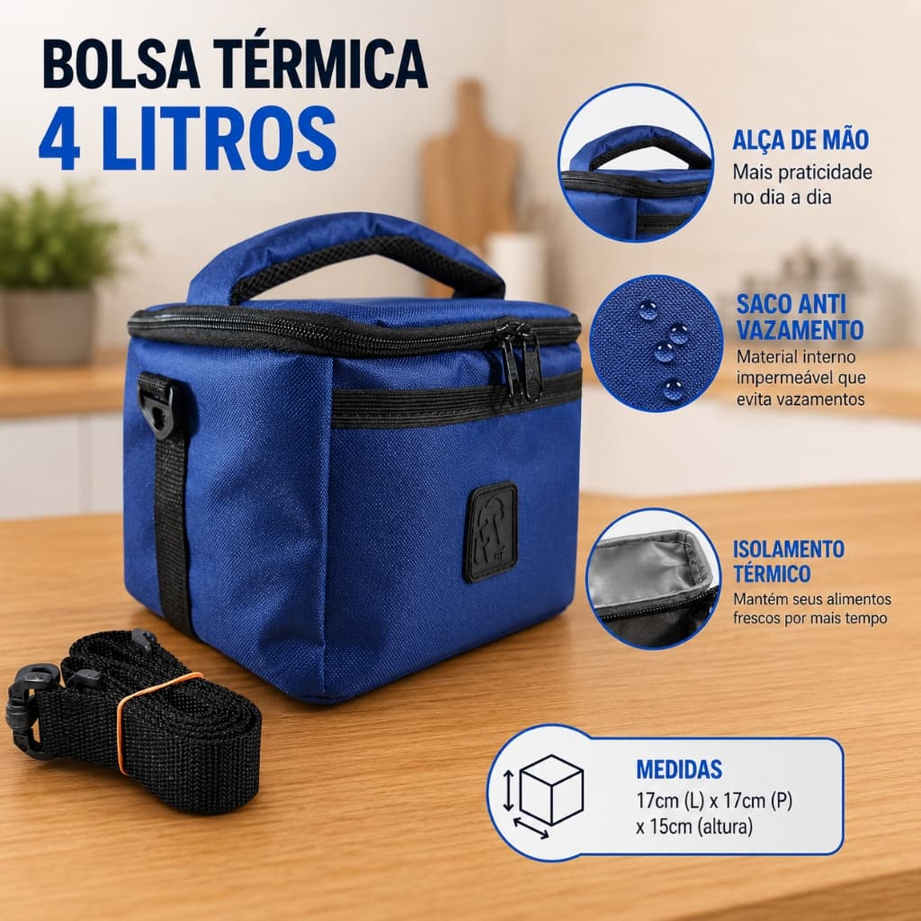 Bolsa Térmica Fitness Impermeável Lancheira Marmiteira Azul