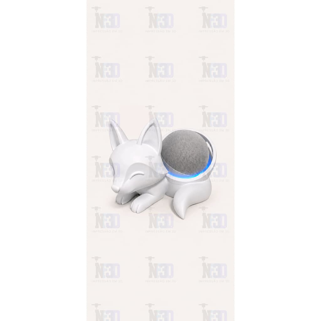 Suporte Alexa Echo Dot 4 e 5 Geração Raposa Decorativa em 3D para Estante, Mesa e Rack Moderno