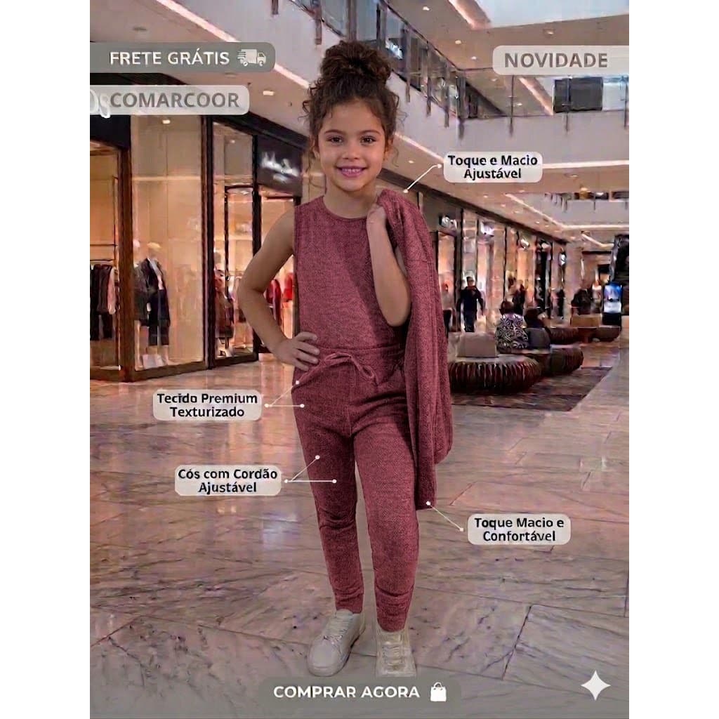 Conjunto Infantil Menina 3 pças tecido lançinha calça ,blusa e cardigan confortavele elegancia conjunto lanzinha
