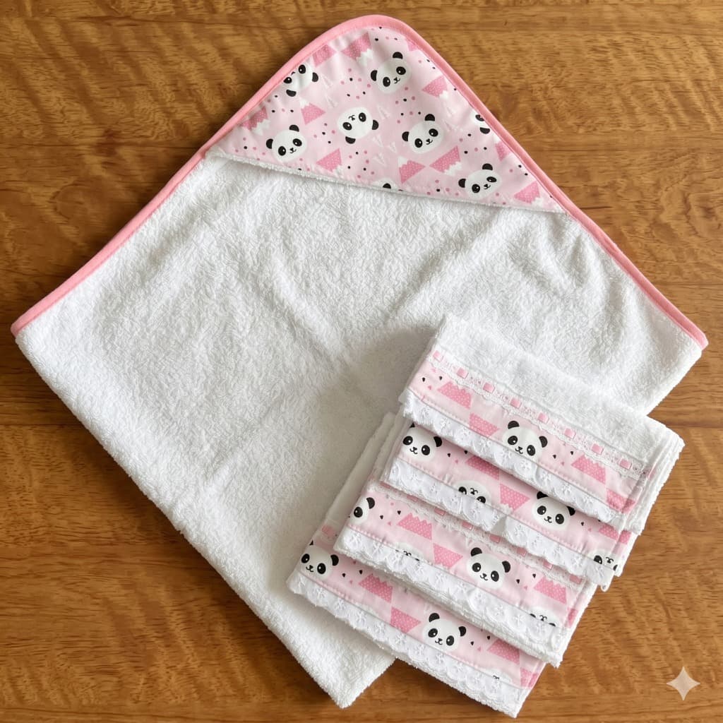 Kit 1Toalha de Bebe e 4 Toalhinhas de boca Felpuda