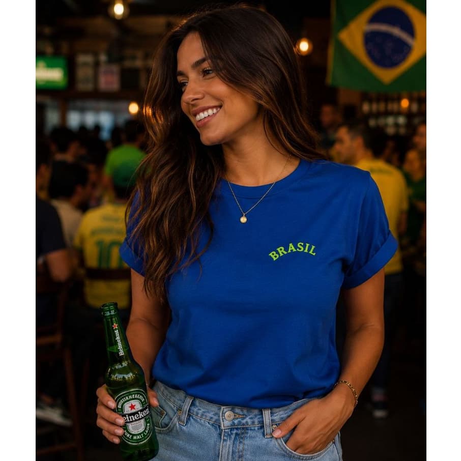 Camiseta Feminina Algodão Estilosa Copa Brasil Futebol