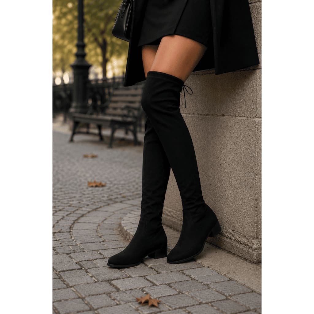 Bota Feminina Casual Moderna de Camurça Legitimo Cano Alto Over The-Knee Fashion Com Ajuste Fácik