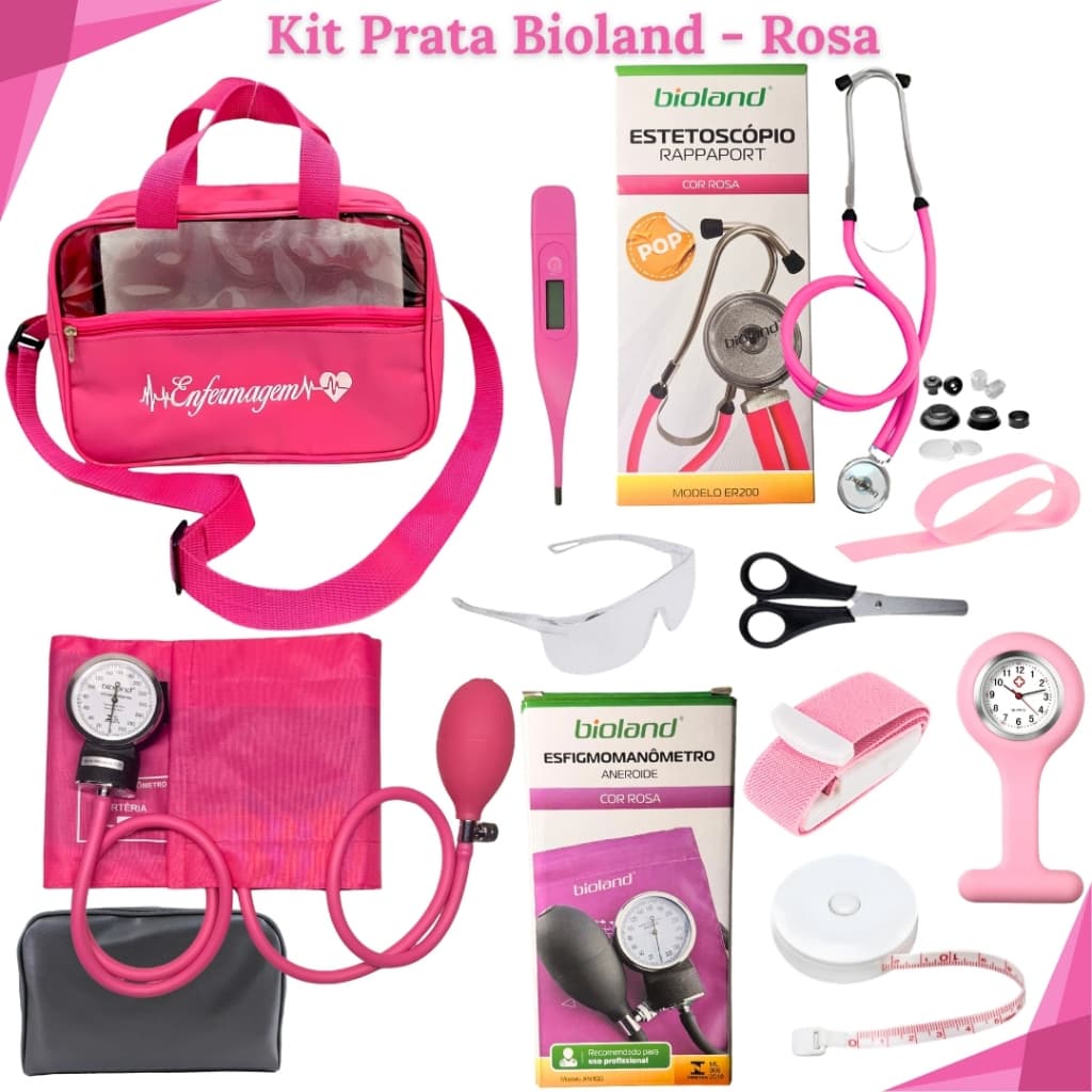 Kit Completo Enfermagem Prata com Bolsa Transparente e Relógio de Lapela