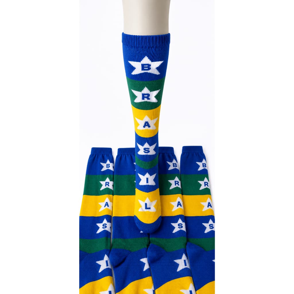 12 Pares Meia Brasil Cano Alto Estampada Unissex Conforto Premium Dia a Dia Torcedor Fanatico 34-39