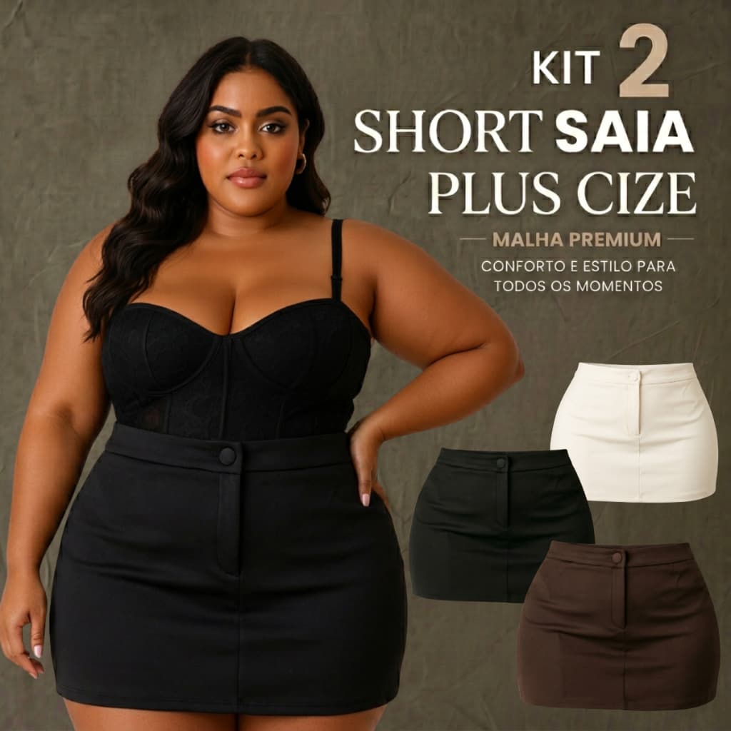 Kit 2 Shorts Saia Plus Size Neoprene botão forrado Moda Verão - Tamanhos G1 G2 G3