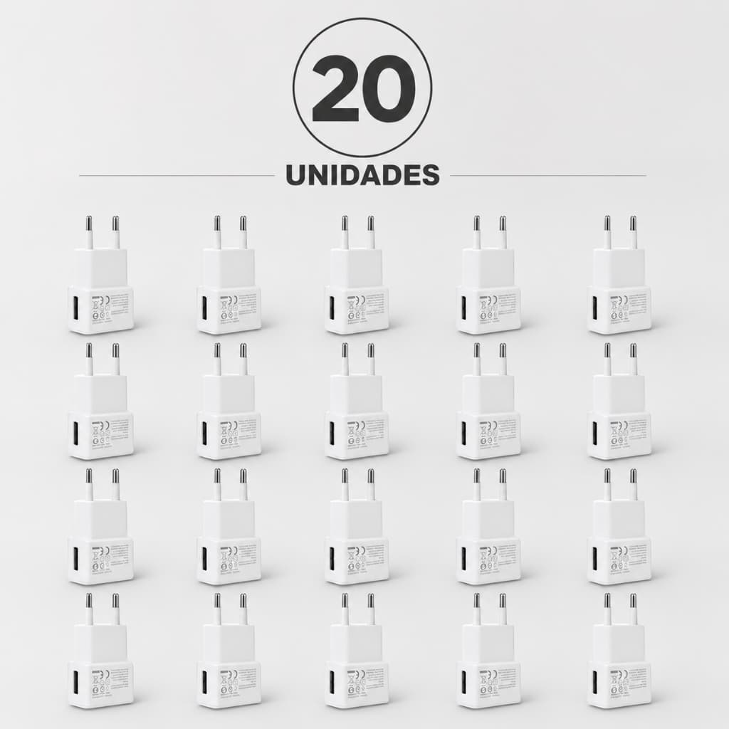 Kit 20 Carregadores USB Universal Bivolt Compatível Celulares