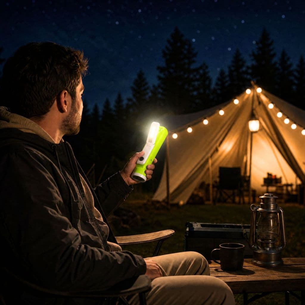 Lanterna de Plástico LED Recarregável com Porta USB com Luz Lateral